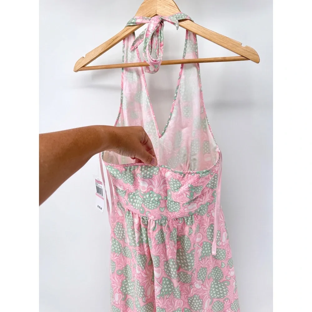 Vineyard Vines Lizzie Dress Womens 10 NWT Pink‎ Pineapple Smoothie Halter Cotton